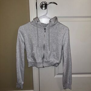 H&M Heather Gray Cropped Zip-Up Hoodie